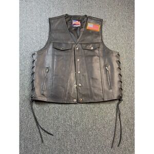 Leather USA Mens Motorcycle Vest Black Leather Side Lace Biker CCW Large L